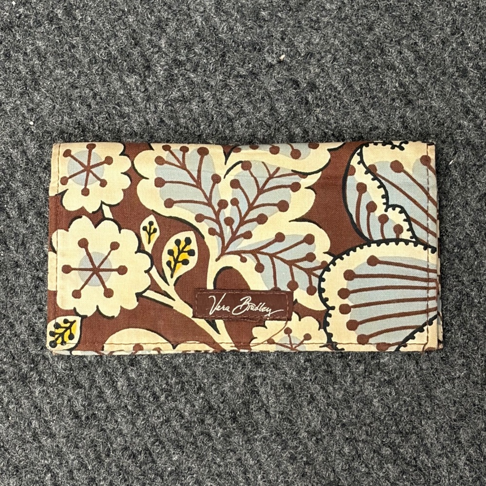 Vera Bradley Checkbook Cover Mesa Brown Floral Quilted Cotton Wallet Accessory